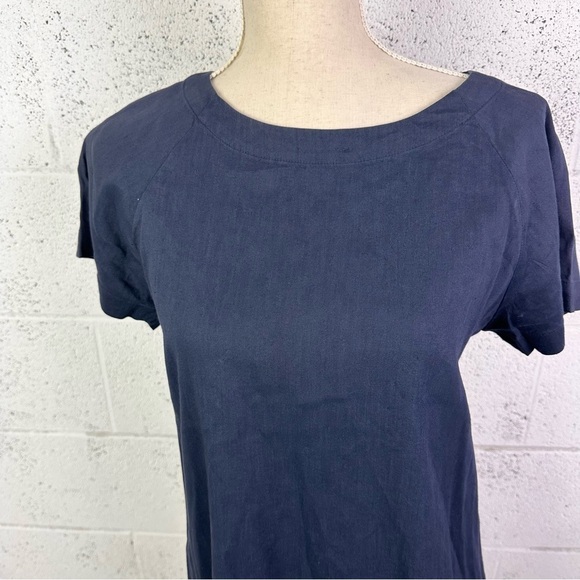 Theory Navy Blue Lace Back Raglan Shift Dress Linen Blend Size 6 Knee Length - Picture 5 of 9